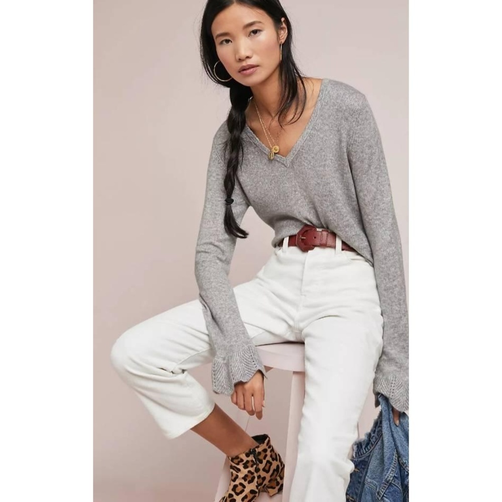 Michael Stars Anthropologie Women's Small Grey Bell‎ Sleeve Scalloped Pullover